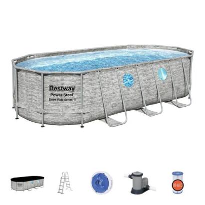 Piscina structura metalica, ovala, cu filtru, pompa, scara, dozator, gri, 549x274x122 cm, Bestway Power Steel GartenVIP DiyLine