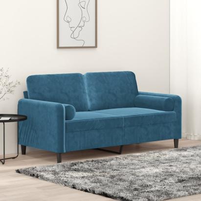 Canapea cu 2 locuri cu pernuțe, albastru, 140 cm, catifea GartenMobel Dekor