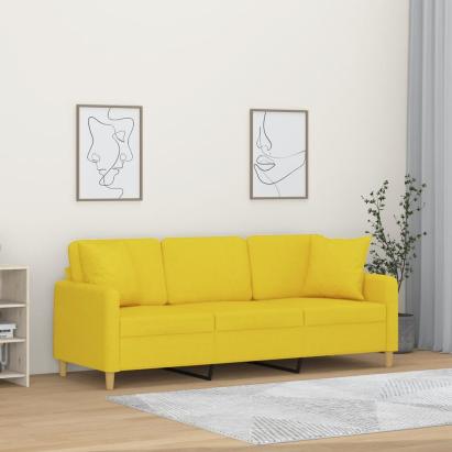 Canapea cu 3 locuri cu pernuțe, galben deschis, 180 cm, textil GartenMobel Dekor