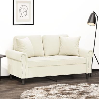 Canapea cu 2 locuri cu pernuțe, crem, 120 cm, catifea GartenMobel Dekor