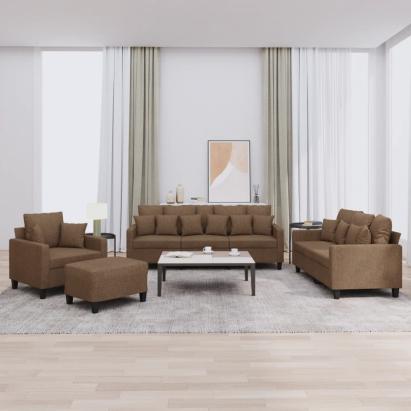 Set de canapele cu perne, 4 piese, maro, textil GartenMobel Dekor