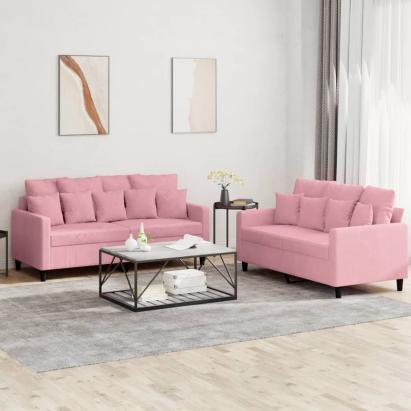 Set de canapele cu perne, 2 piese, roz, catifea GartenMobel Dekor