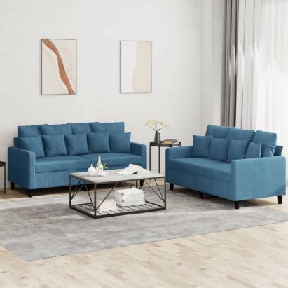 Set de canapele cu perne, 2 piese, albastru, catifea GartenMobel Dekor
