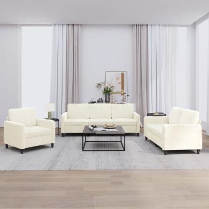 Set de canapele, 3 piese, crem, catifea GartenMobel Dekor