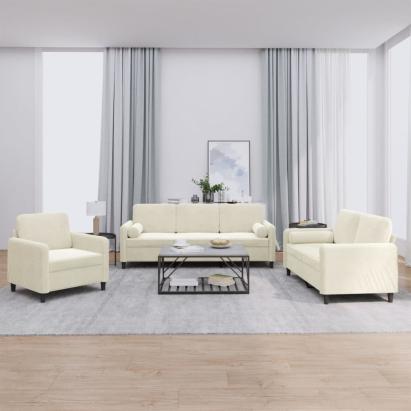 Set de canapele cu perne, 3 piese, crem, catifea GartenMobel Dekor