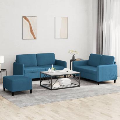 Set de canapele, 3 piese, albastru, catifea GartenMobel Dekor