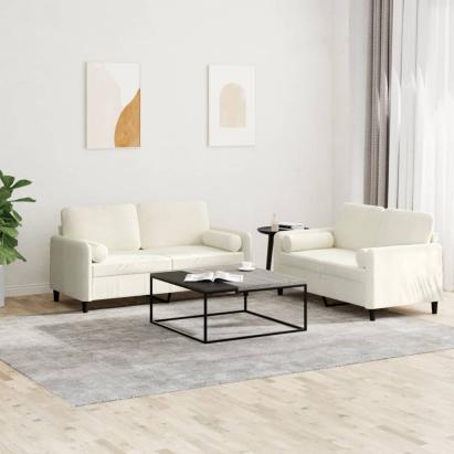 Set de canapele cu perne, 2 piese, crem, catifea GartenMobel Dekor