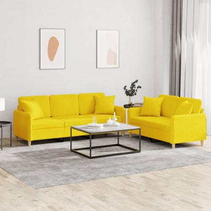 Set de canapele cu perne, 2 piese, galben deschis, textil GartenMobel Dekor