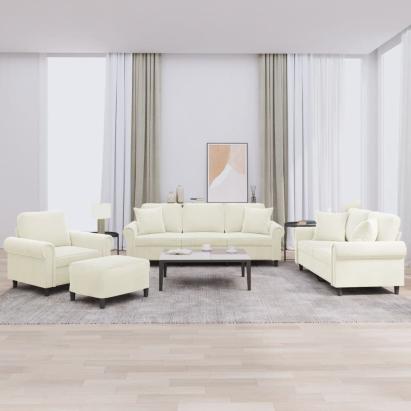 Set de canapele cu perne, 4 piese, crem, catifea GartenMobel Dekor