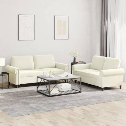 Set de canapele cu perne, 2 piese, crem, catifea GartenMobel Dekor