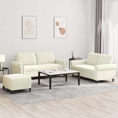 Set de canapele cu perne, 3 piese, crem, catifea GartenMobel Dekor