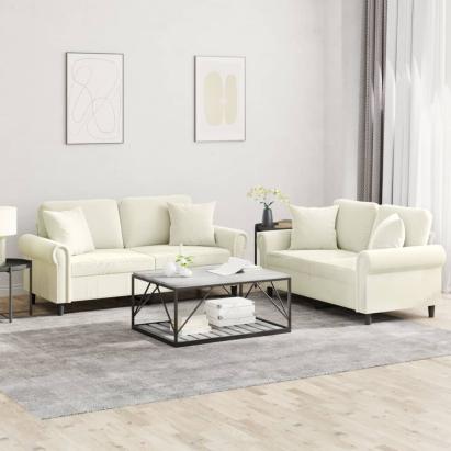 Set de canapele cu perne, 2 piese, crem, catifea GartenMobel Dekor