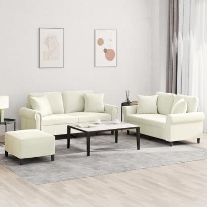 Set de canapele cu perne, 3 piese, crem, catifea GartenMobel Dekor