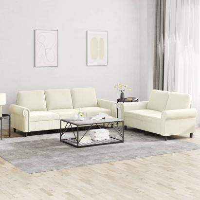 Set de canapele cu perne, 2 piese, crem, catifea GartenMobel Dekor
