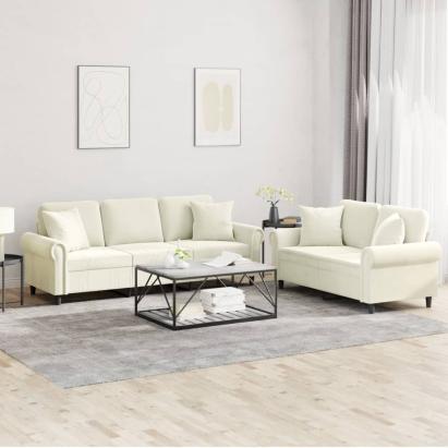 Set de canapele cu perne, 2 piese, crem, catifea GartenMobel Dekor