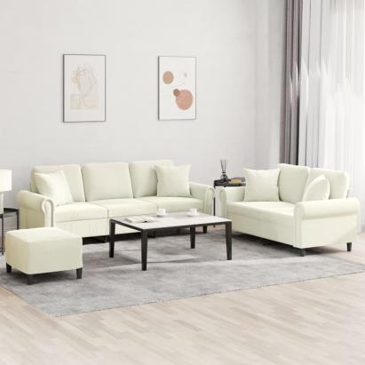 Set de canapele cu perne, 3 piese, crem, catifea GartenMobel Dekor