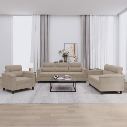 Set de canapele cu perne, 3 piese, gri taupe, microfibră GartenMobel Dekor