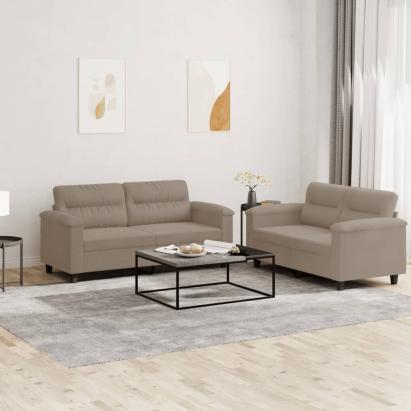 Set de canapele cu perne, 2 piese, gri taupe, microfibră GartenMobel Dekor