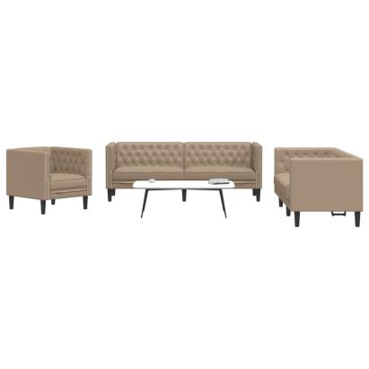 Set canapele Chesterfield cu 3 locuri, cappuccino, piele eco. GartenMobel Dekor