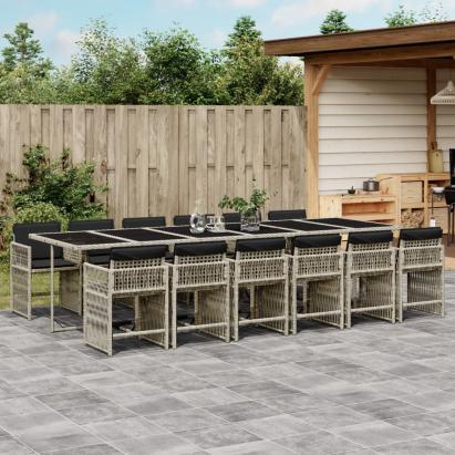 Set mobilier de grădină cu perne 13 piese gri deschis poliratan GartenMobel Dekor