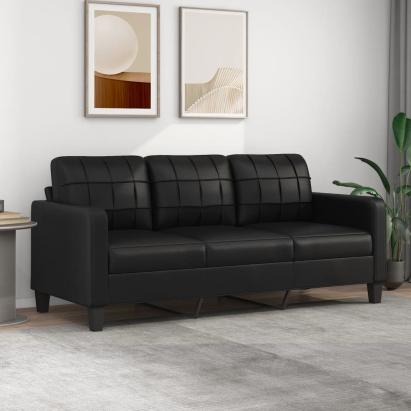 Canapea cu 3 Locuri din Piele Ecologica, Negru, Latime 180 cm