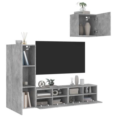 Unități TV de perete, 4 piese, gri beton, lemn prelucrat GartenMobel Dekor