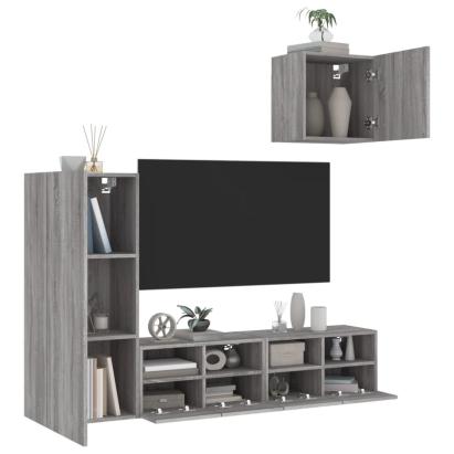 Unități TV de perete, 4 piese, gri sonoma, lemn prelucrat GartenMobel Dekor