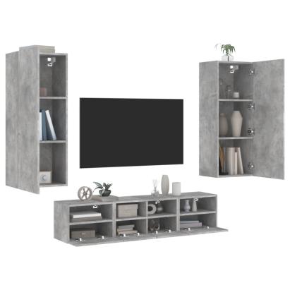 Unități TV de perete, 5 piese, gri beton, lemn prelucrat GartenMobel Dekor