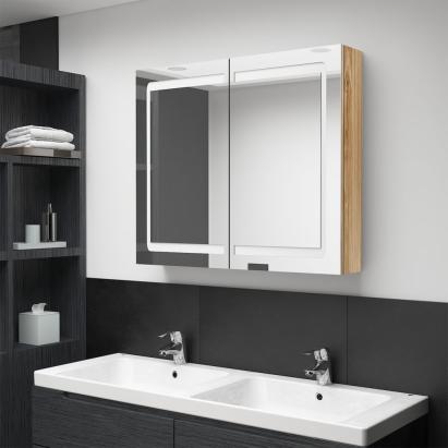 Dulap de baie cu oglindă și LED, stejar, 80x12x68 cm GartenMobel Dekor