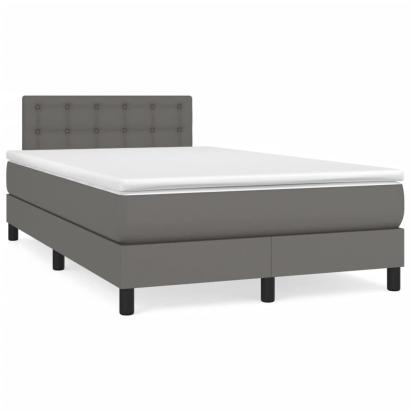 Pat box spring cu saltea, gri, 120x190 cm, piele ecologică GartenMobel Dekor