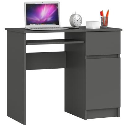 Birou computer PIKSEL, cu sertar, dulap si raft pentru tastatura, dreapta, 90x50x77 cm, stejar gri Household NewTrend
