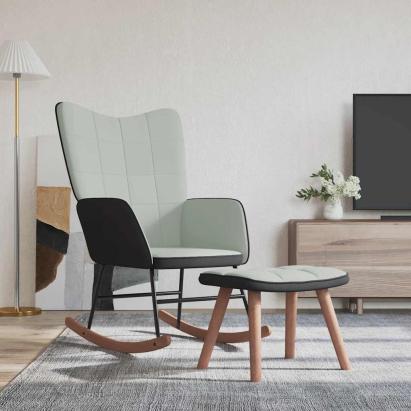 Scaun balansoar cu taburet, gri deschis, catifea și PVC GartenMobel Dekor