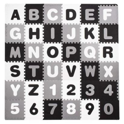 Covor spuma ptr copii, EVA gri cu negru, model alfabet si numere, 172x172x1cm, Springos GartenVIP DiyLine
