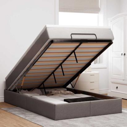 Cadru de pat otoman cu saltea Taupe 120x200cm Material GartenMobel Dekor