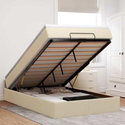 Cadru de pat otoman cu saltea crem 120x200cm stofa GartenMobel Dekor