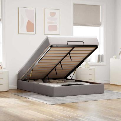 Cadru de pat otoman cu saltea Taupe 140x190cm Material GartenMobel Dekor