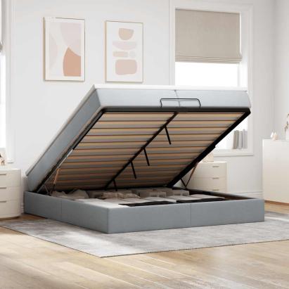 Cadru de pat otoman cu saltele țesătură gri deschis 200x200cm GartenMobel Dekor