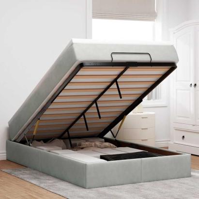 Pat otoman cu saltea Gri deschis 120x190 cm catifea GartenMobel Dekor