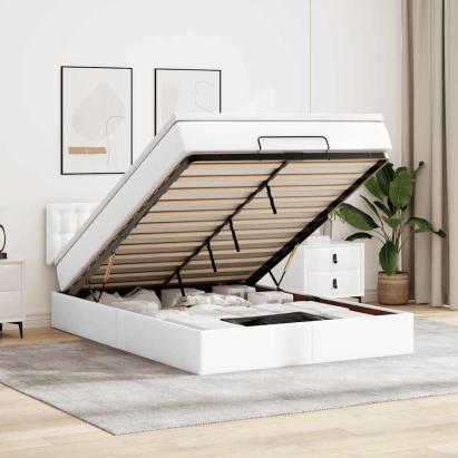 Cadru de pat otoman cu saltea alb 140x190 cm piele artificială GartenMobel Dekor