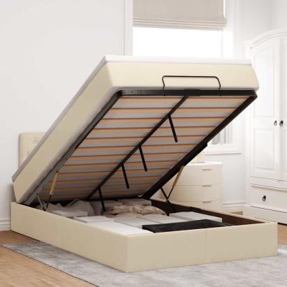 Cadru de pat otoman cu saltea crem 120x200cm stofa GartenMobel Dekor