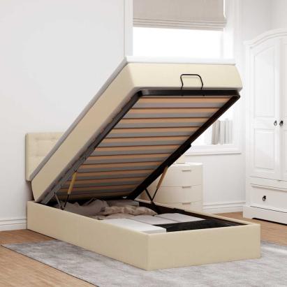 Cadru de pat otoman cu saltea crem 80x200cm stofa GartenMobel Dekor