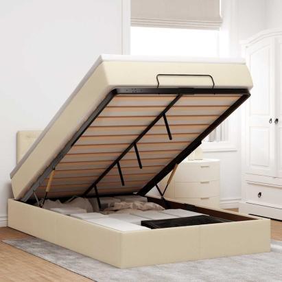 Cadru de pat otoman cu saltea crem 120x200cm stofa GartenMobel Dekor