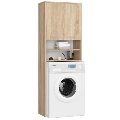 Dulap baie inalt pentru spatiu deasupra masinii de spalat, cu usi si polite, 64x30x180 cm, stejar sonoma Household NewTrend