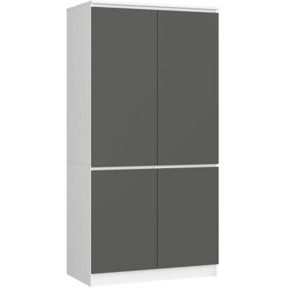Dulap cu 4 usi, rafturi si bara pentru umerase, PAL laminat, 90x51x180 cm, alb si gri grafit Household NewTrend
