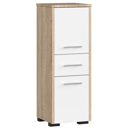 Dulap baie tip coloana cu 2 usi si sertar, PAL laminat, 30x30x85 cm, stejar sonoma si alb Household NewTrend