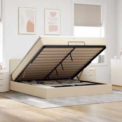 Cadru de pat otoman cu saltele crem 200x200cm stofa GartenMobel Dekor