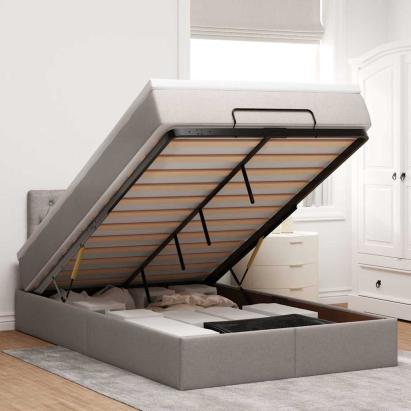 Pat otoman cu saltea și LED-uri, gri taupe, 120x190cm, textil GartenMobel Dekor