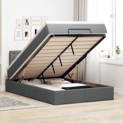 Pat otoman cu saltea și LED-uri, gri închis, 120x190 cm, textil GartenMobel Dekor