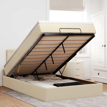 Cadru de pat otoman cu saltea crem 120x200cm stofa GartenMobel Dekor