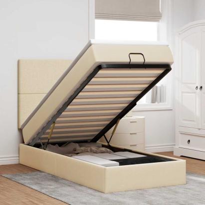 Pat otoman cu saltea crem 90x200 cm stofa GartenMobel Dekor